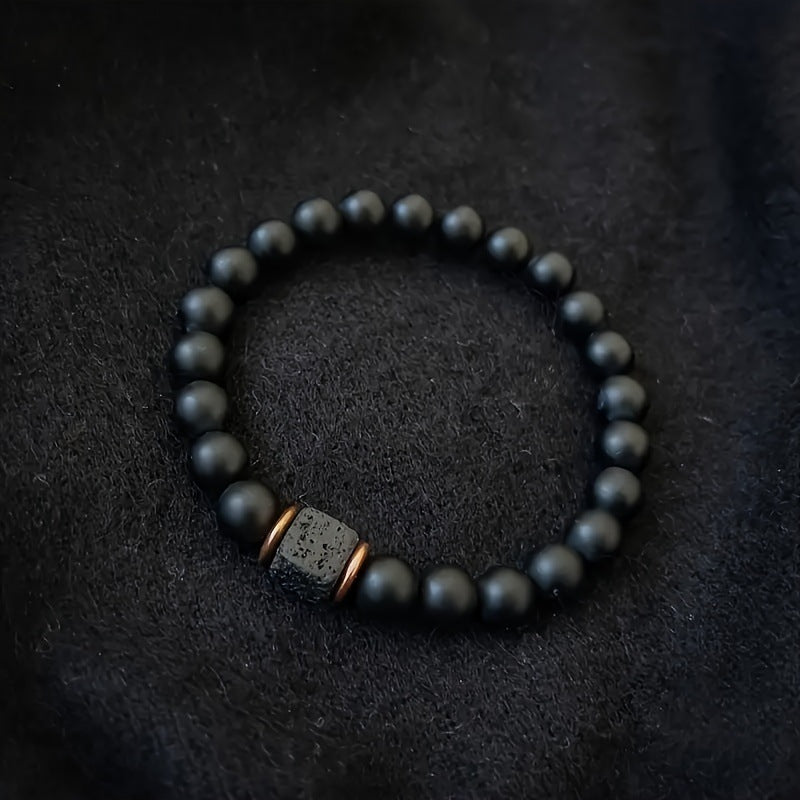 Men's Volcanic Stone Bracelet Square Black Agate