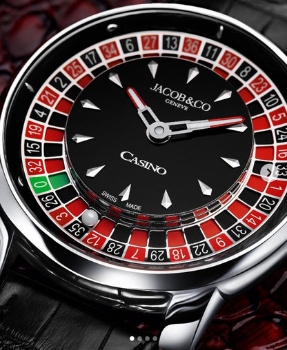 Luxury Casino Roulette Watch جاكوب ستايل – Premium Roulette Dial, Stainless Steel Case, Black Leather Strap
