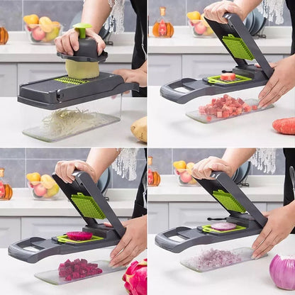 8 In 1 Vegetable Slicer With Container, Held Food Chopper, Fruit Slicer in Basket Cutter