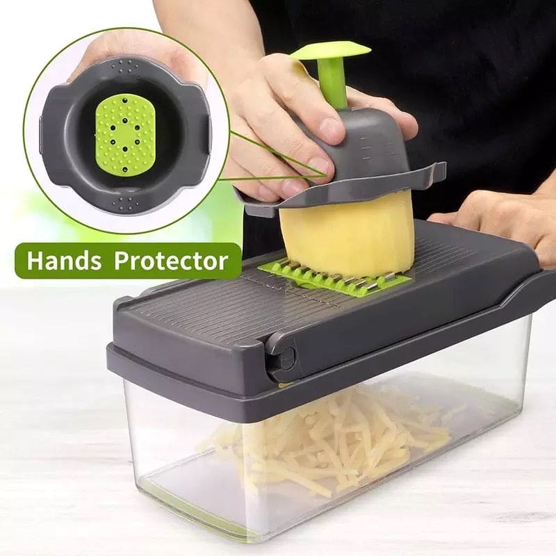 8 In 1 Vegetable Slicer With Container, Held Food Chopper, Fruit Slicer in Basket Cutter