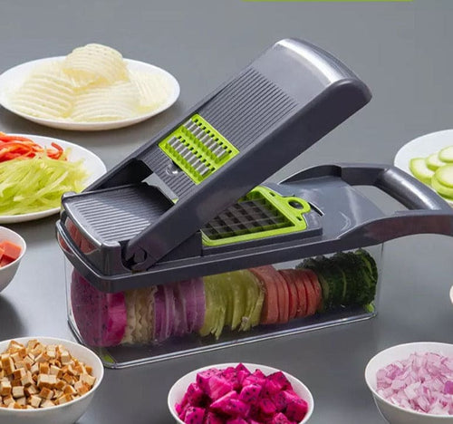 8 In 1 Vegetable Slicer With Container, Held Food Chopper, Fruit Slicer in Basket Cutter